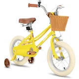 JOYSTAR 14 Zoll Kinderfahrrad für Kleinkinder 3-5 Jahre Mädchen, Mädchenfahrrad mit Stützrädern & Korb, Kinderfahrrad Gelb