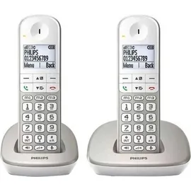 Philips XL4901S / 23 - 2 Schnurlostelefone (16 Stunden, Headset kompatibel, Direktwahl, freihändig, 2 Nummern pro Kontakt, rutschfest, Noise Reduction) Weiß/Gold