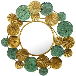 KADIMA DESIGN Wandspiegel Modern 80x77 cm Metall Design Hängespiegel Gold Patina, Eisen Dekospiegel Rund Ausgefallen, Spiegel Wand Groß, Flurspiegel