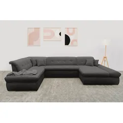 Wohnlandschaft DOMO COLLECTION "Moric U-Form auch in Cord", grau, B:353cm H:80cm T:95cm, 100% Polyester, Sofas, im XXL-Format, wahlweise mit Bettfunktion und Armlehnenverstellung