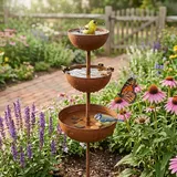 Insektentränke,Gartendeko Vintage Vogeltränke Balkon Insektentränke Metall Rostige Gartenstecker für Draußen Wetterfest Edelrost Edelrostoptik Rostiger Beetstecker Topfstecker