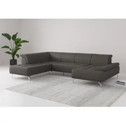Wohnlandschaft PLACES OF STYLE "Caluna", grau (antrazit), B:334cm H:81cm T:235cm, Sofas, Inkl.Sitztiefenverstellung