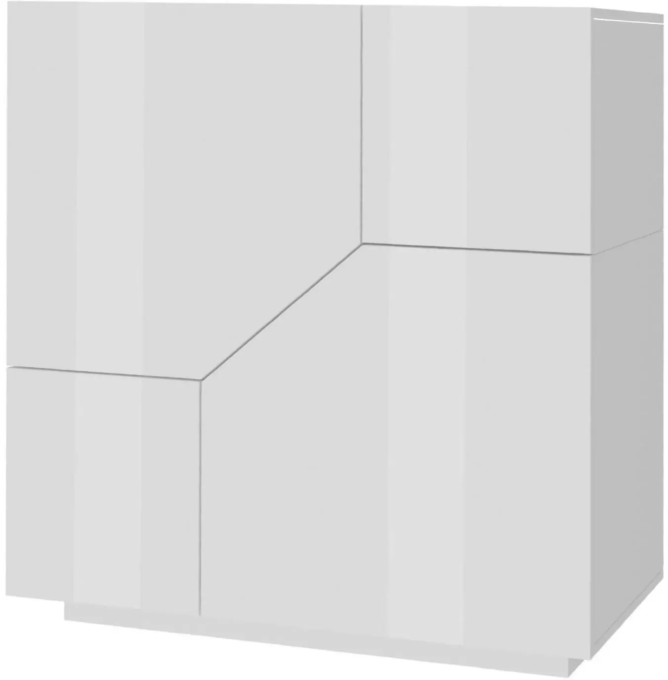 Dmora Kommode Domenico, Küchen-Sideboard mit 2 geometrischen Türen, Wohnzimmer-Buffet, Küchen-Sideboard, cm 79x43h86, glänzend weiß