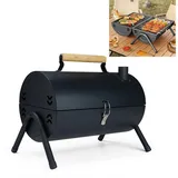 Insma Holzkohlegrill Tragbarer Campinggrill Tischgrill doppelseitiger Grill, Klappgrill Edelstahl mit Deckel, Holzgriff und 2x Griinetz, Schornsteinräucherofen 46x 30x91cm schwarz