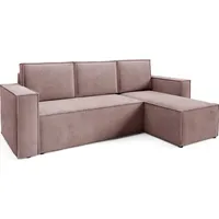 BETTSO Ecksofa mit Schlaffunktion RODA Velours Cord Rosa Komfortables Schlafsofa mit Bettkasten - Rosa