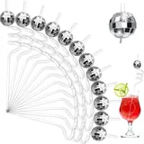 12 Stück Discokugel Strohhalme, Disco Party Strohhalme, Wiederverwendbare Strohhalme, Lockige Party Trinkhalme, Disco Party Strohhalme, für Geburtstags Partyzubehör, 70er Jahre Themenbar, Silver (A)