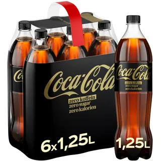 Coca-Cola zero sugar koffeinfrei Cola – zuckerfreies, kalorienfreies Erfrischungsgetränk ohne Koffein – 6x 1,25L Einweg PET Flaschen – Vorratspack