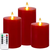 Auemaniliy LED-Kerzen, LED-Kerzen mit Fernbedienung und Timer, batteriebetriebene Kerzen, gefälschte Kerzen, Weihnachtsdekorationen und minimalistische Wohnkultur, 3 Stück (rot)