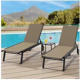 GarveeMore Gartenliege 3er Set Sonnenliege mit Beistelltisch Liegestuhl Strandliege braun