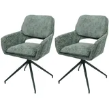 Mendler 2er-Set Esszimmerstuhl HWC-N74, Küchenstuhl, drehbar Auto-Return, Stoff Chenille (490g/m2) grün
