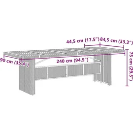 vidaXL Gartentisch mit Glasplatte 240 x 90 x 75 cm Grau