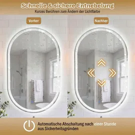 Costway Badspiegel, Badezimmerspiegel mit Beleuchtung, dimmbarer 3-Farben-Temperatur, Antibeschlag-Funktion&HD gehärtetem Glas, Wandspiegel 80x50 cm - Silber