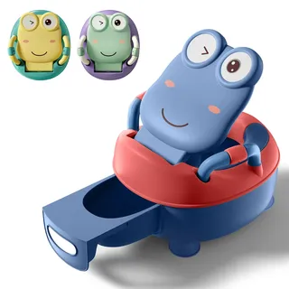 Froadp Baby Töpfchen ab 0-6 Jahren, Kinder Töpfchen Trainer mit PU Toilettensitze & Ausziehbares Nachttopf, Tragbare Toilettentrainer mit Deckel Abnehmbar Froschform Kindertoilette (48.5cm Hohe, Blau)