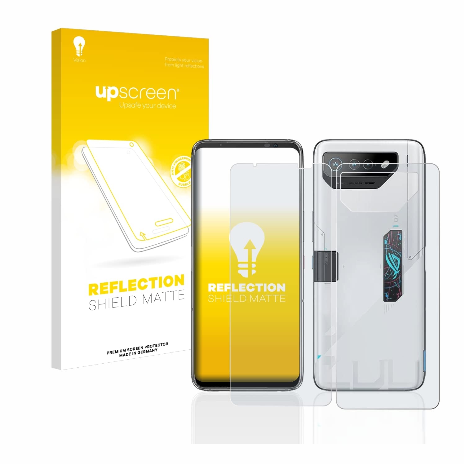 upscreen Entspiegelungs-Schutzfolie für ASUS ROG Phone 7 (Display+Rückseite) Displayschutz-Folie Matt [Anti-Reflex, Anti-Fingerprint]