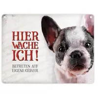 Trendaffe Metallschild mit Französische Bulldogge Motiv und Spruch: Betreten