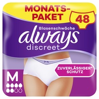 Always Discreet Inkontinenz Pants Gr. M, Normal, 48 Höschen (4 x 12 Stück) für Damen, Monatspaket, schliesst Gerüche und Flüssigkeit sofort ein