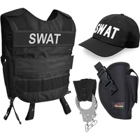 normani Polizei-Kostüm, Karnevalkostüm Kostüm Security Weste inkl. Holster, Handschellen und Mütze schwarz