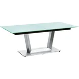MONDO Esstisch COMEDOR 180-240 x 100 cm Edelstahl /Glas silberfarben - Doppelsäulentisch mit Mittelauszug und Glasplatte