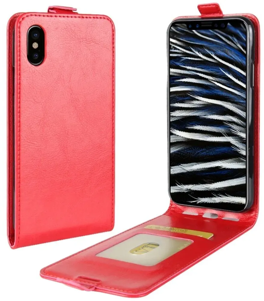 Flip Case Handyhülle für iPhone X/ XS Vertikal Schutzhülle Tasche Cover Rot Bumper Smartphone Kartensteckplatz-Kreditkarte-Geldscheine EC-Karte Bank-Karte