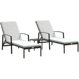 vidaXL Sonnenliegen 2 Stk. mit Tisch Pulverbeschichteter Stahl Poly Rattan Braun