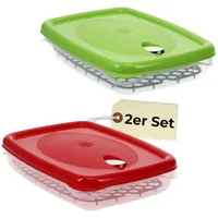 GarPet 2er Set Frischhaltedosen mit Deckel Abtropfgitter Küche Dampfventil Aufbewahrungsdosen Kunststoff Vorratsdosen Luftdicht Gefrierdosen 2,5 L