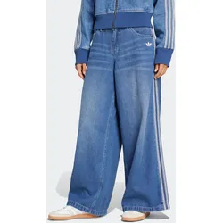 Sporthose ADIDAS ORIGINALS "DENIM WIDE PANT", Damen, Gr. 31, Länge 32, indigo denim, Obermaterial: 100% Baumwolle, sportlich, Hosen, adidas Jeans, lässiger Style von der Moder der 90er inspiriert