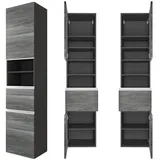 Lomadox - Badezimmer Hochschrank 40cm In Eiche Rauchsilber Apia-03 Mit 2 Gedämpften Türen, B/h/t Ca. 40/180/35 Cm