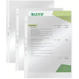 Leitz Prospekthüllen A4 80my PVC glasklar mit glänzender Oberfläche, Obere Öffnung, 0,08 mm PVC-Hartfolie, 47343000, transparent