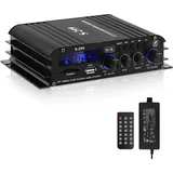 S-299 4.1-Kanal HiFi Verstärker, RMS 40Wx4+50W Bluetooth Mini Audio Verstärker Max. 800W Leistung Passiver Subwoofer Verstärker DC 12V/5A für Heimlautsprecher mit USB SD Slot, AUX