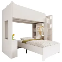 REDOM Hochbett multifunktionales Kinderbett (Etagenbett, Kinderbett, Hochbett, 2-St., 90 x 200 cm, ohne Matratze) mit Kleiderschrank, Schreibtisch, Offenen Regaleinheiten und Treppe