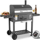 BBQ Grillwagen xxl, Holzkohlegrill mit Deckel & Rädern, Standgrill, inkl. Schornstein, Thermometer, grillrost usw., Smoker für Camping BBQ und Garten, Grau Holzkohlegrill, 152x136x60cm Grill