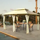 Costway - 3,9x2,9m Gartenpavillon Metall, Mit Abnehmbaren 4 Seitenwaenden,pavillon Partyzelt Beige
