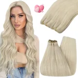 YoungSee Tressen Echthaar zum Einnahen Blond Echthaar Tressen Platinblond Tressen Extensions Echthaar Kurz 35cm Weave Extensions Echthaar Remy Haare Echthaar Tressen Weft Echthaar 100g #60