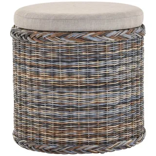 Krines Home Wäschekorb Rattan Sitzhocker mit Stauraum Rund Badhocker Sitz gepolstert Deckel, mit gepolstertem Deckel, mit herausnehmbarem Inlett braun