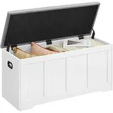 VASAGLE Truhe mit Deckel, Truhenbank mit Stauraum, 2 Sicherheitsscharniere, Schuhbank, Landhausstil, für Flur, Schlafzimmer, Wohnzimmer, 41 x 101 x 49 cm, mattweiß-Taubengrau LSB068W101