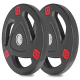 wuuhoo® olympische Hantelscheiben Ray 50mm, Langhantelgewicht 2er Set, Hantelscheibe gummiert mit Stahlkern und Griffen, beschichtet in Schwarz - Fitnessgerät für Zuhause, modernes Design 2 x 20 kg