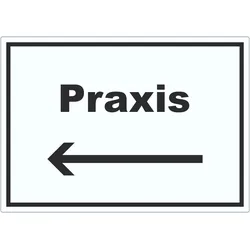 Praxis Aufkleber mit Text und Richtungspfeil links Arzt Gesundheit waagerecht A4 (210x297mm)