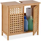 Relaxdays Waschbeckenunterschrank, Waschbeckenunterschrank 66 x 61 cm, 1 Fach, Bambus - MDF, Badunterschrank Waschbecken, Natur