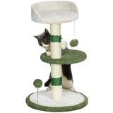 PawHut Kratzbaum Klein 64 cm Runder Katzenbaum mit Liegefläche, Spielball, Sisal- Katzenkratzbaum, Kletterbaum für Katzen bis zu 4 kg, Katzenmöbel, Weiß, Grün