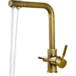 KLARWERK Felix | 3 Wege Retro Gold Messing Trinkwasser Armatur | Vintage Edelstahl Osmose Wasserhahn Küche |Mischbatterie - 360 Grad | Filter 3 Anschlüsse