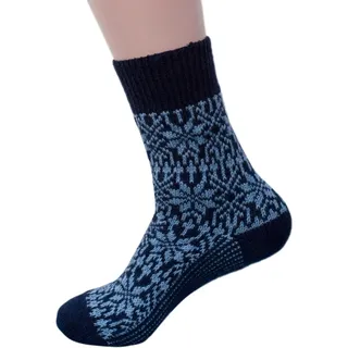 Hirsch Natur, Merino Socken Sternmuster, 100% Wolle (kbT) (Marine/Sky, 47-48) - 47-48
