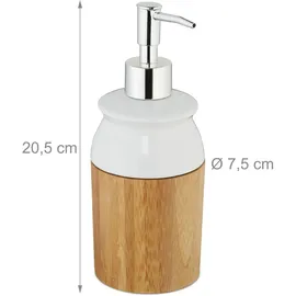 Relaxdays Seifenspender Bambus Weiß,Hellbraun,Silber