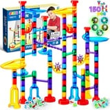 JOYIN 150 Stück Mehrfarbige Murmelbahn Marble Run Set mit 100 Bahnelementen und 50 Glasmurmeln, Kugelbahn Lernspielzeug, Bausteinspielzeug, Konstruktionspielzeug für Kinder