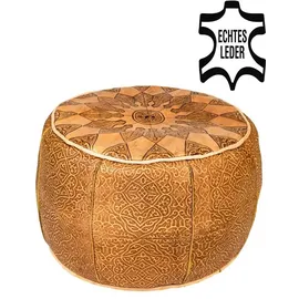 Marrakesch Orient & Mediterran Interior Pouf Leder 40 x 30 x 40 cm Braun