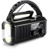 Notfallradio (FM/AM) mit Wetterwarnung, tragbare Kurbel, Taschenlampe, 10000 mAh Solarakku für Outdoor-Camping