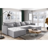 silape Wohnlandschaft Leno U mit Schlaffunktion - U-Form Couch, Ecksofa mit Bettkasten, Couchgranitur mit Bettfunktion, Schlafsofa, Big Sofa - Velours Sto... - Grau