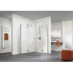 HSK teilgerahmte Eckeinstieg mit Drehfalttür „Exklusiv“ Glas Mattierung mittig (65 cm), Profile Alu Silber-matt, Scharniere Premium Classic, H: 2000 mm