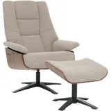 MCA Relaxsessel + Hocker HWC-N57, Fernsehsessel Liegesessel, Bouclé Stoff Holz ~ braun