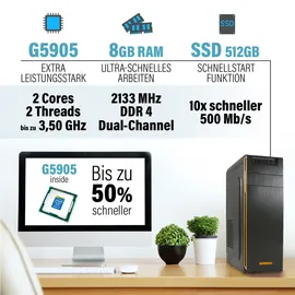 Greed GREED® Basic PC mit Intel Celeron G5905 - Schneller Rechner + Computer für Büro & Home Office mit 3,7 GHZ, 8GB RAM 512GB SSD - DVD+RW - USB3.0 - WLAN, inkl. Windows 11 Pro