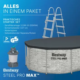 BESTWAY Power Steel Frame Pool oval Set 488 x 305 x 107 cm inkl. Sandfilteranlage (3-tlg.)